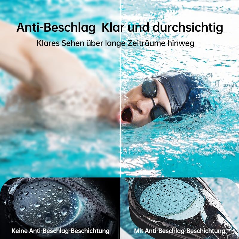 Swimming Goggles Anti-Fog – UV Protection HD Lens with Adjustable Straps & Interchangeable Nose Pieces, White