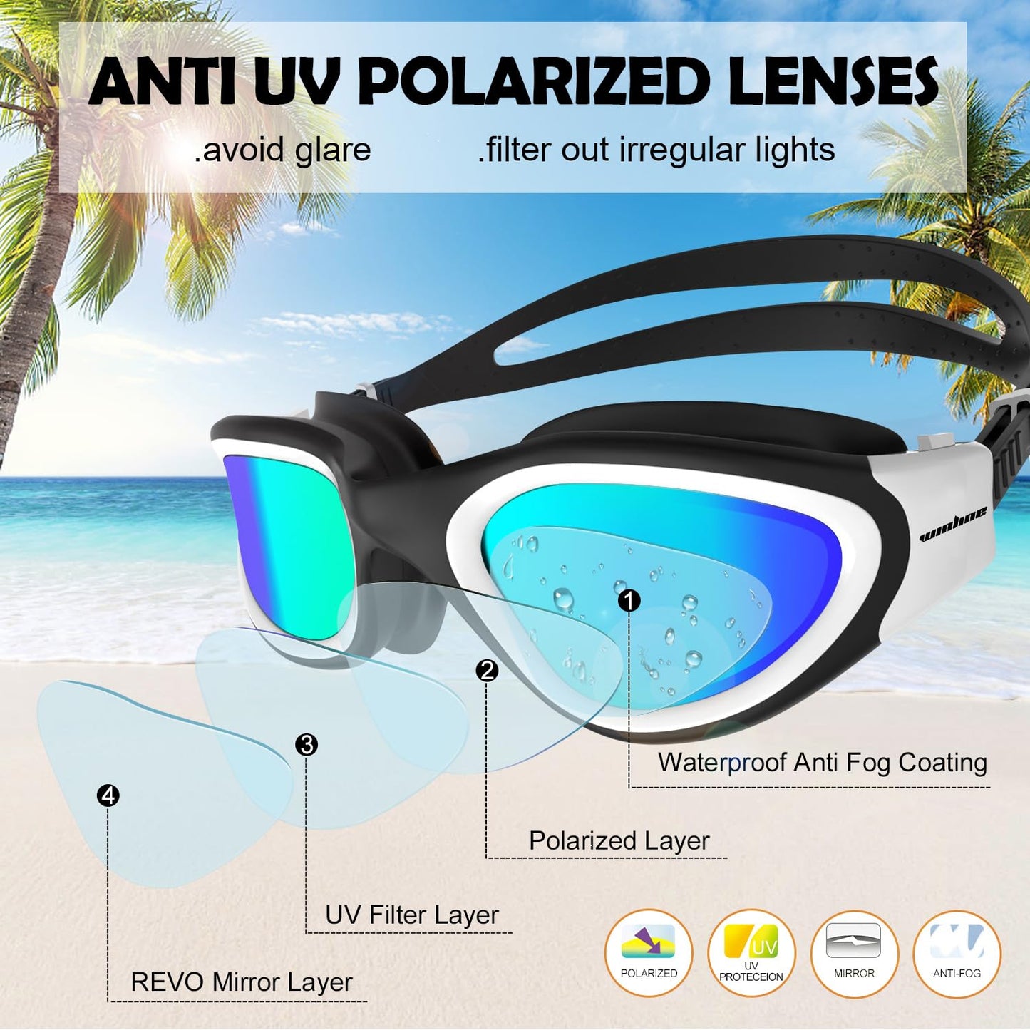 Polarized/Non-Polarized Swim Goggles – Waterproof Anti-Fog UV Protection, Adjustable Fit for Adults & Teens