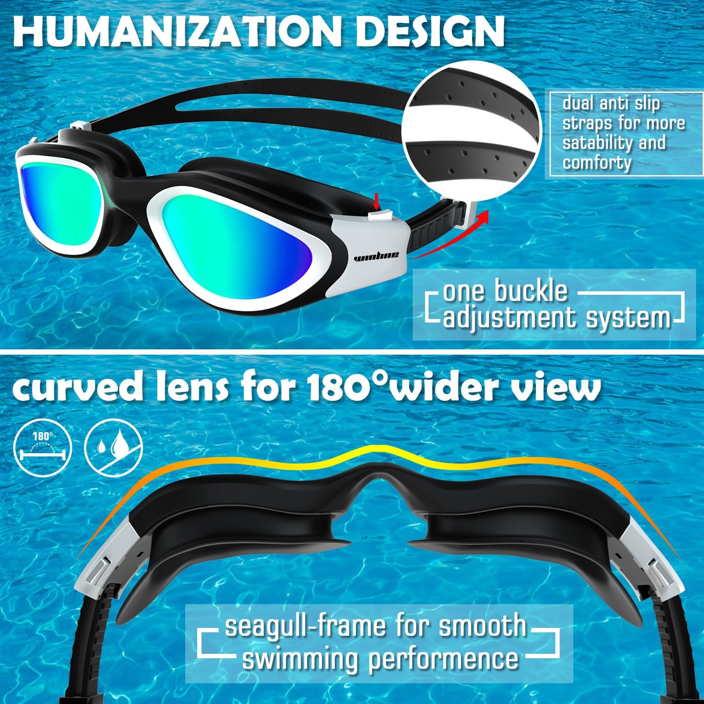 Polarized/Non-Polarized Swim Goggles – Waterproof Anti-Fog UV Protection, Adjustable Fit for Adults & Teens