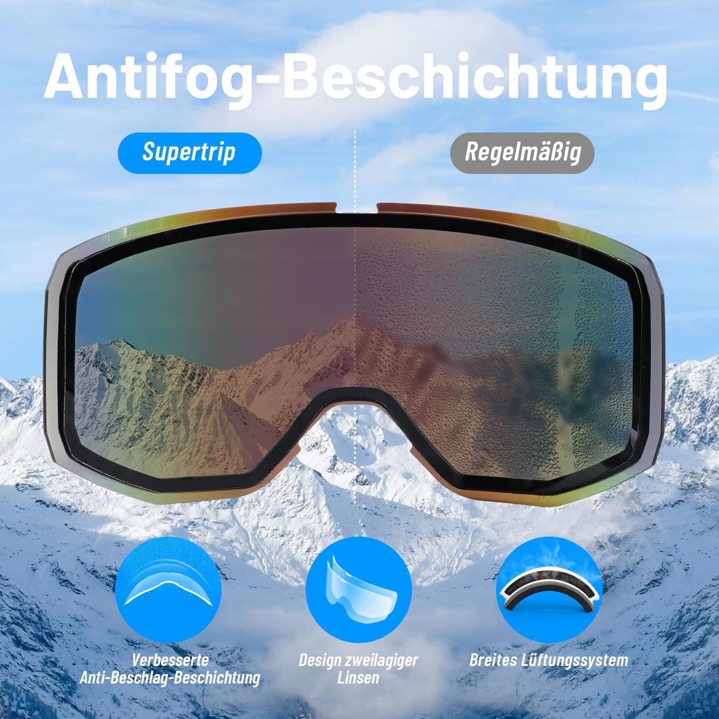 Unisex Skibrille – Zylindrisch, Anti-Fog, UV400, Helmkompatibel