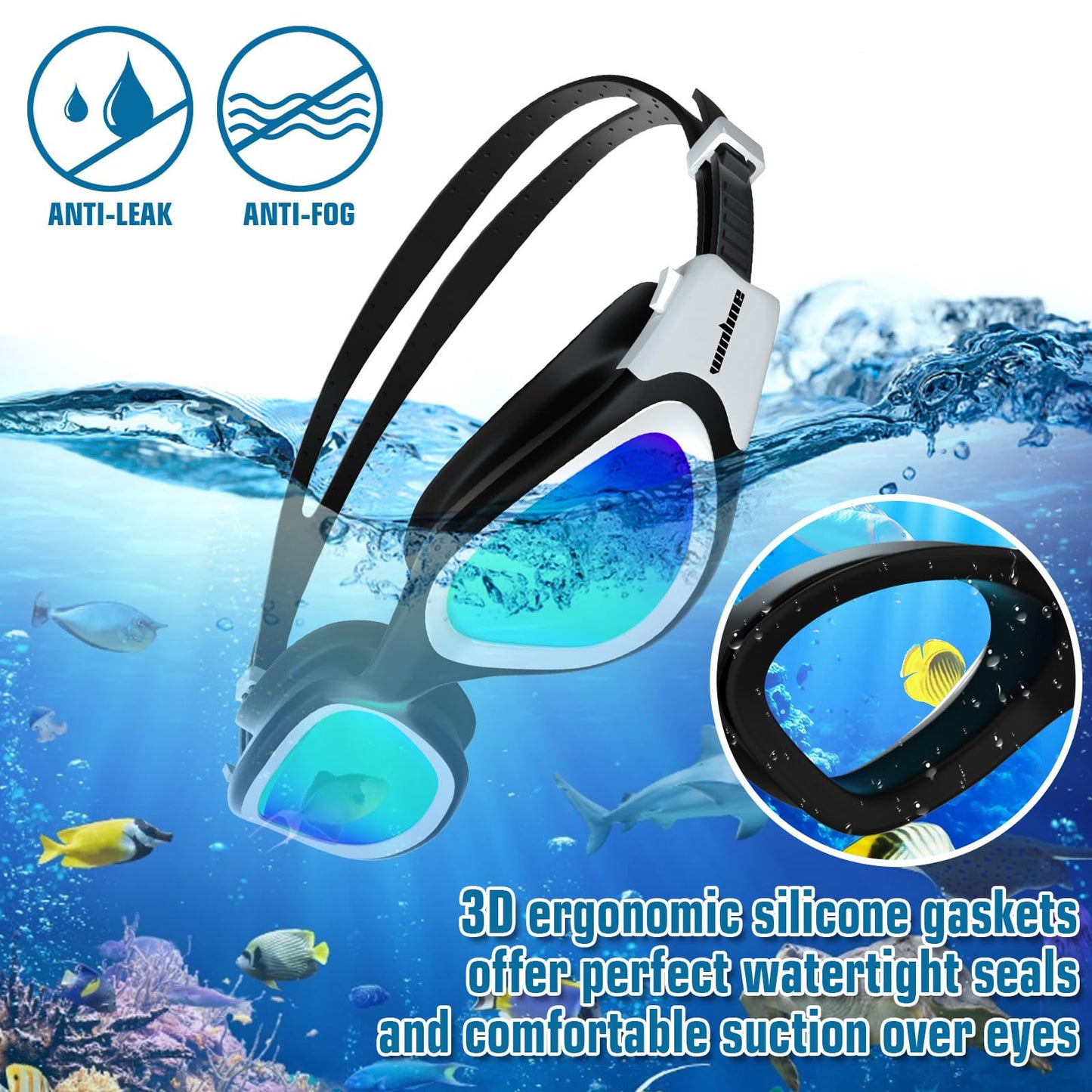 Polarized/Non-Polarized Swim Goggles – Waterproof Anti-Fog UV Protection, Adjustable Fit for Adults & Teens